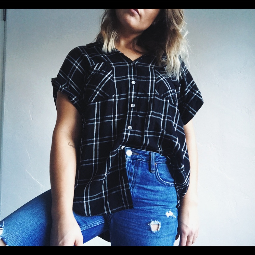 Super soft, casual, short sleeve plaid button up